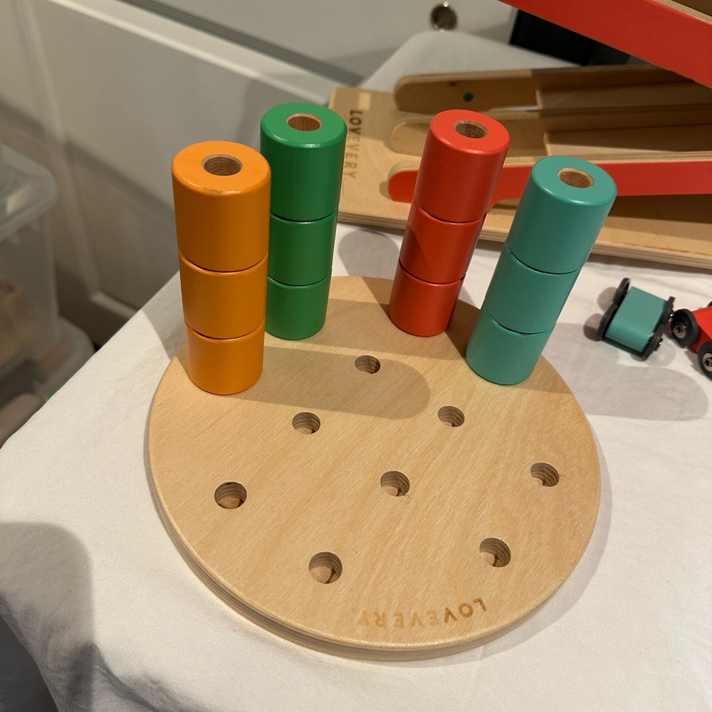 LOVEVERY Wooden Stacking Pegboard - optional Race & Chase Ramp add on